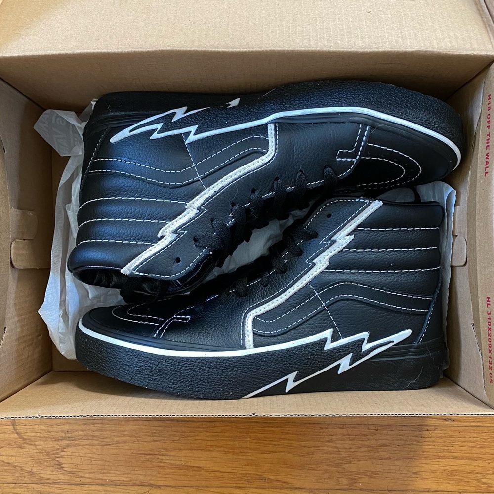 Vans SK8-HI Bolt Black Leather Mens 5.5/Womens 7 Sneaker Shoe Lightning